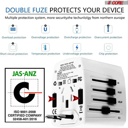 5Core Universal Travel Adapter International Power Adapters 3 Pack Multicharger Plug w 4 USB Ports