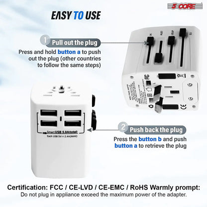 5Core Universal Travel Adapter International Power Adapters 3 Pack Multicharger Plug w 4 USB Ports